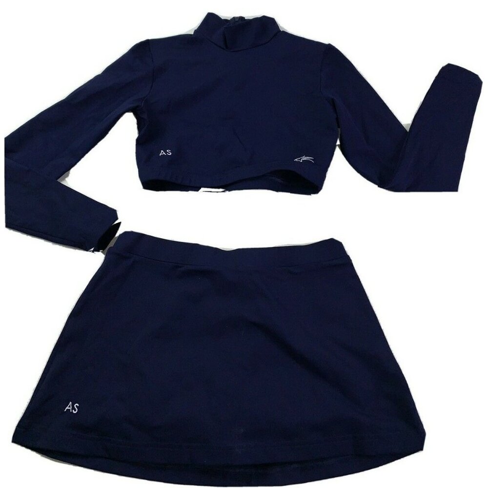 NEW Cheerleader Uniform Dance Crop Top Skirt w/ Briefs Blue Teen Navy Blue